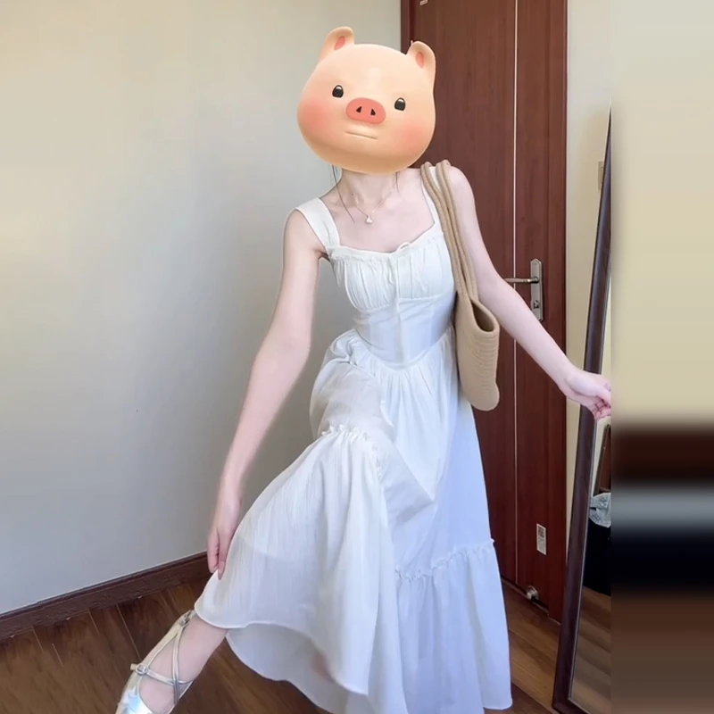 1459白色吊带连衣裙子女夏季2025新款小个子海边度假法式