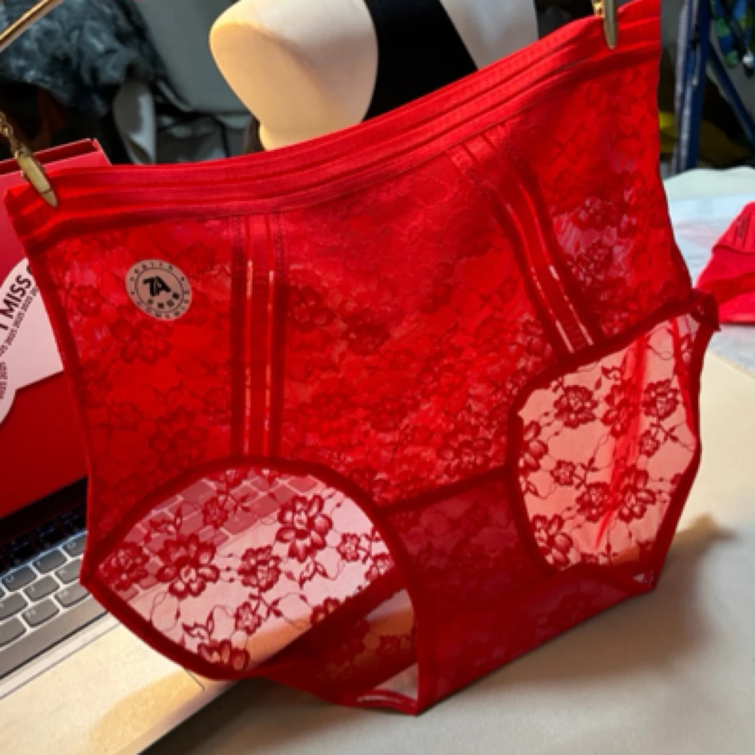 大红来了 7A全裤抑菌纯欲法式性感蕾丝红内裤女士本命年新婚8456