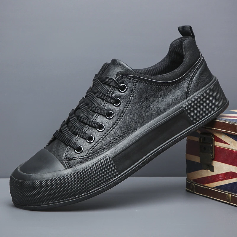 2024春秋新款男士低帮懒人一脚蹬休闲透气皮鞋韩版时尚百搭潮板鞋