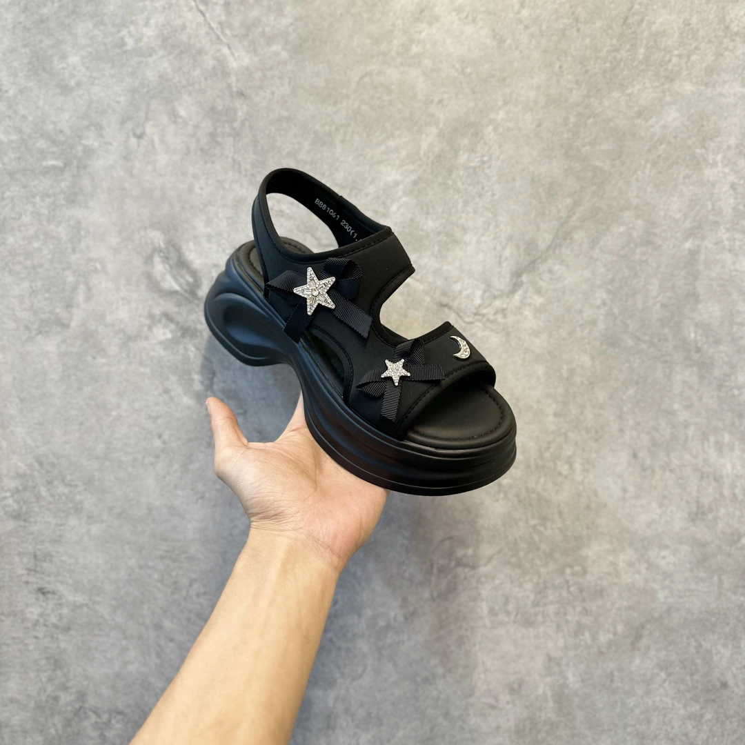 2025新款高品质广州鞋 超轻超软莱卡水钻星星厚底凉鞋巨舒服百搭