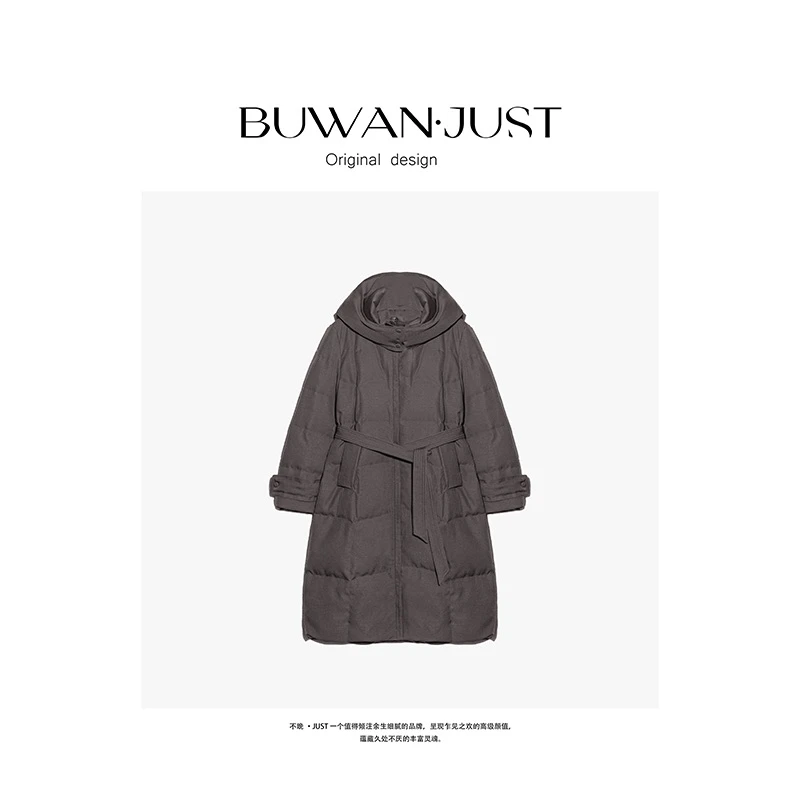 BUWANJUST【智性格雷】嵿奢匠心中空纱白鸭绒长款连帽羽绒服 B1085