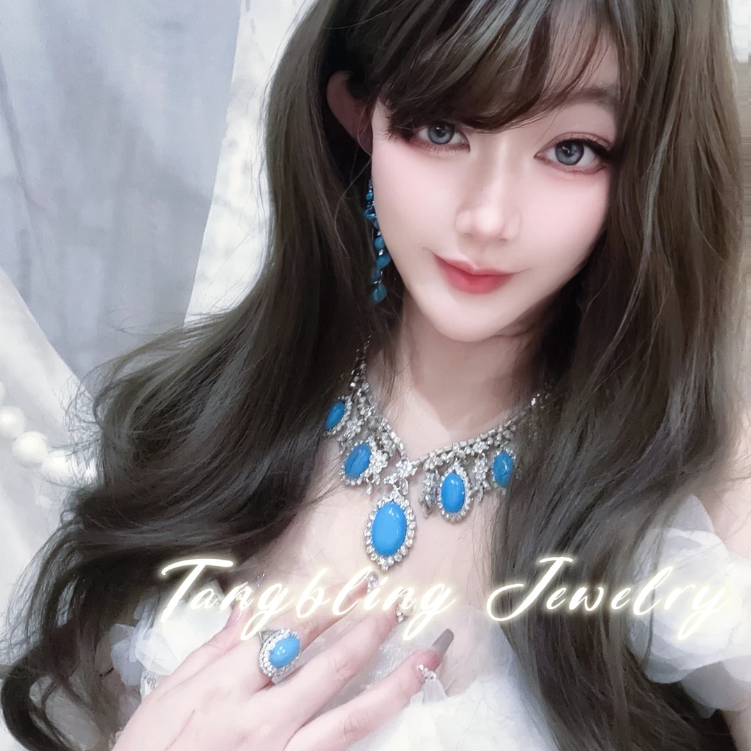 铜合金项链 高珠珍藏|睡美人木公珠珠项链轻奢蓝色项圈锁骨链展品