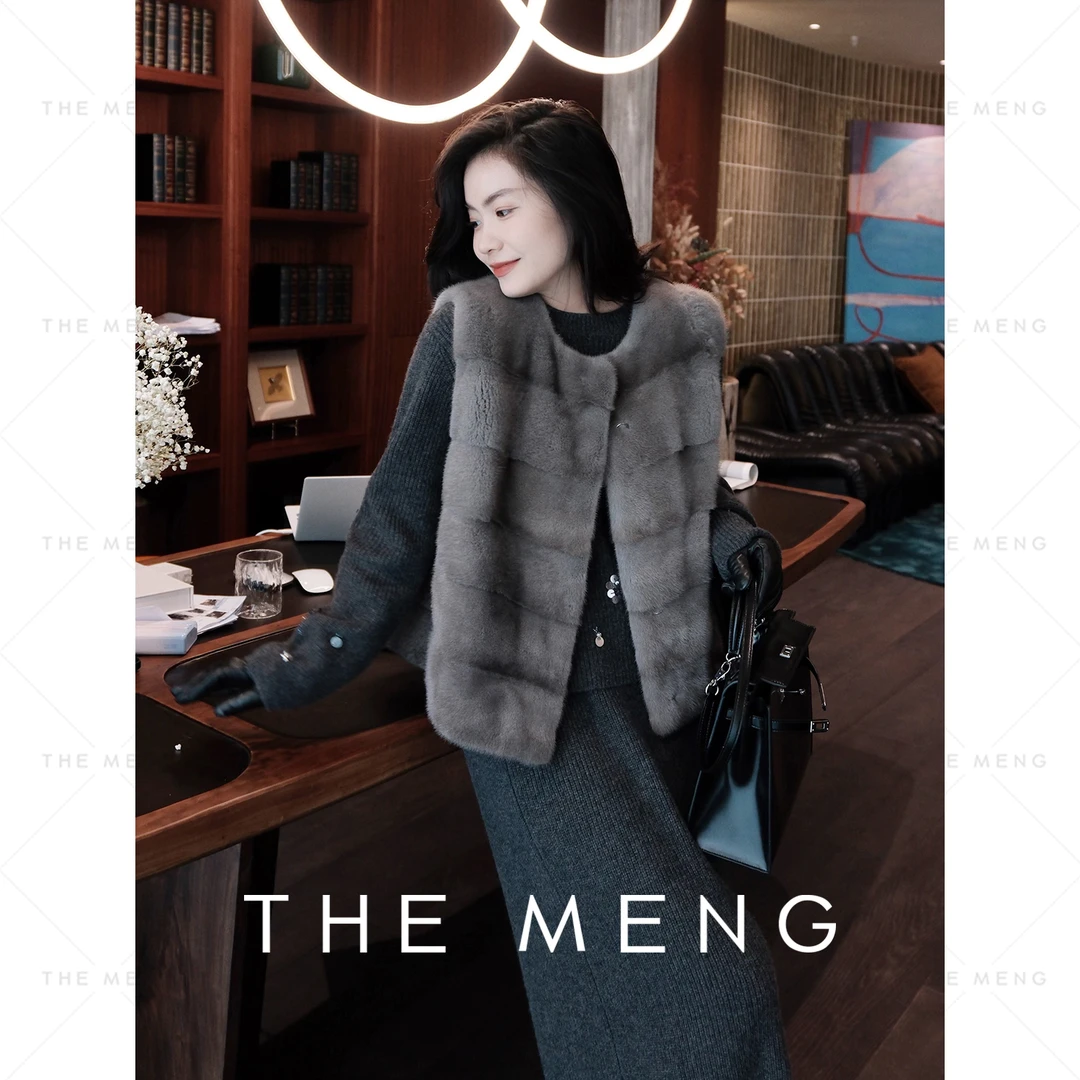 THE MENG【凛冬】本色水貂毛皮桑蚕丝皮毛一体皮草#M244M0014