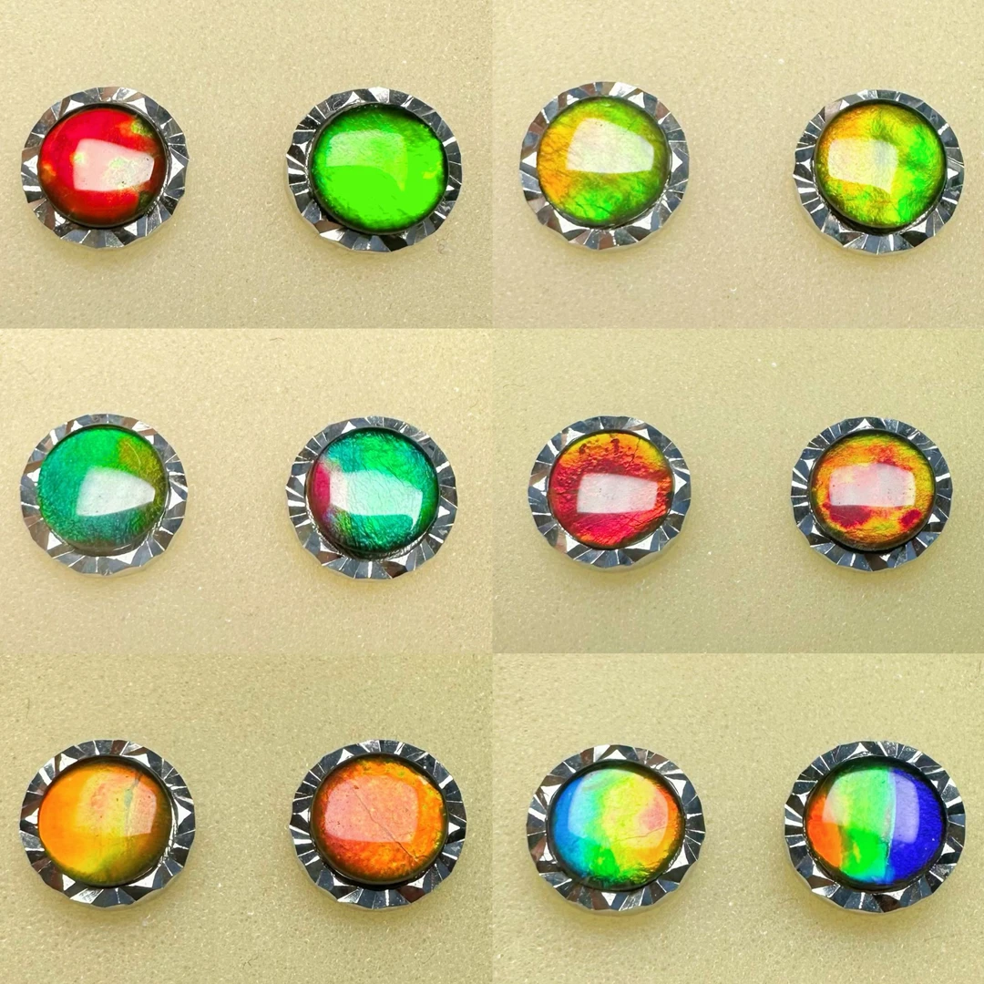 925银仿水晶耳饰 8mm天然加拿大斑彩石水晶面圆形925银车花耳钉