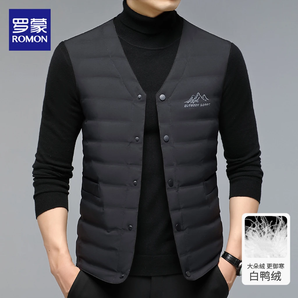 Romon/罗蒙轻薄白鸭绒马甲男秋冬保暖背心无领内穿2022秋冬季马夹