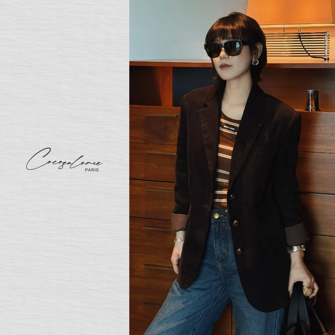 韩彬彬"复古腔调"纯棉灯芯绒肌肤触感温柔治愈复古通勤西装2570-1