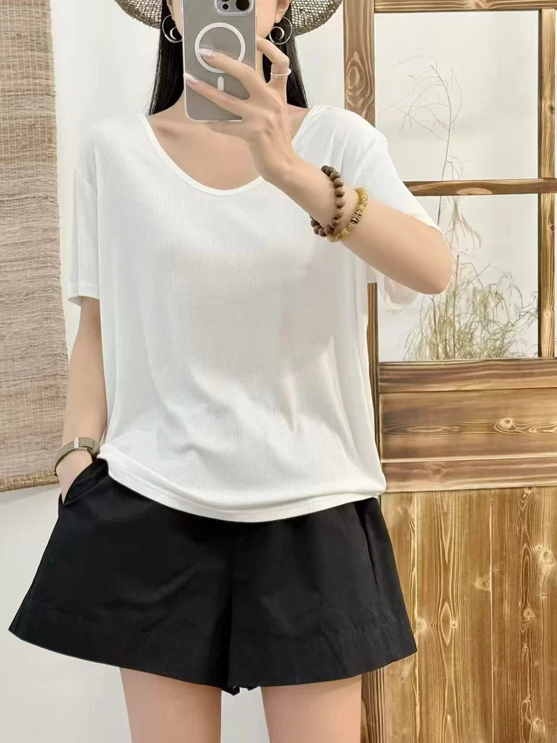 常规中长款短袖极简风落肩袖T恤打底套装大码速干