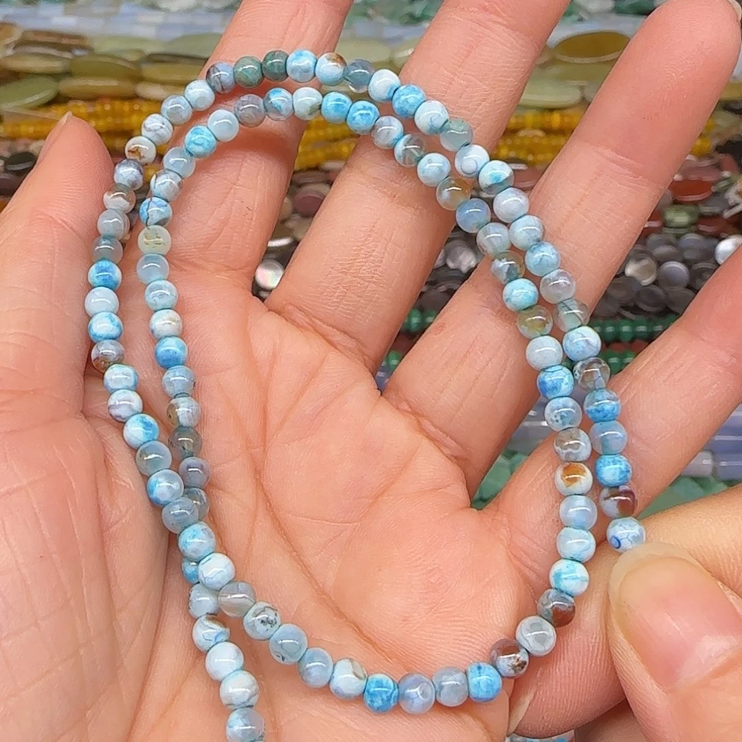 玛瑙/玉髓合金珠宝半成品奶皮钙化玛瑙4mm一条