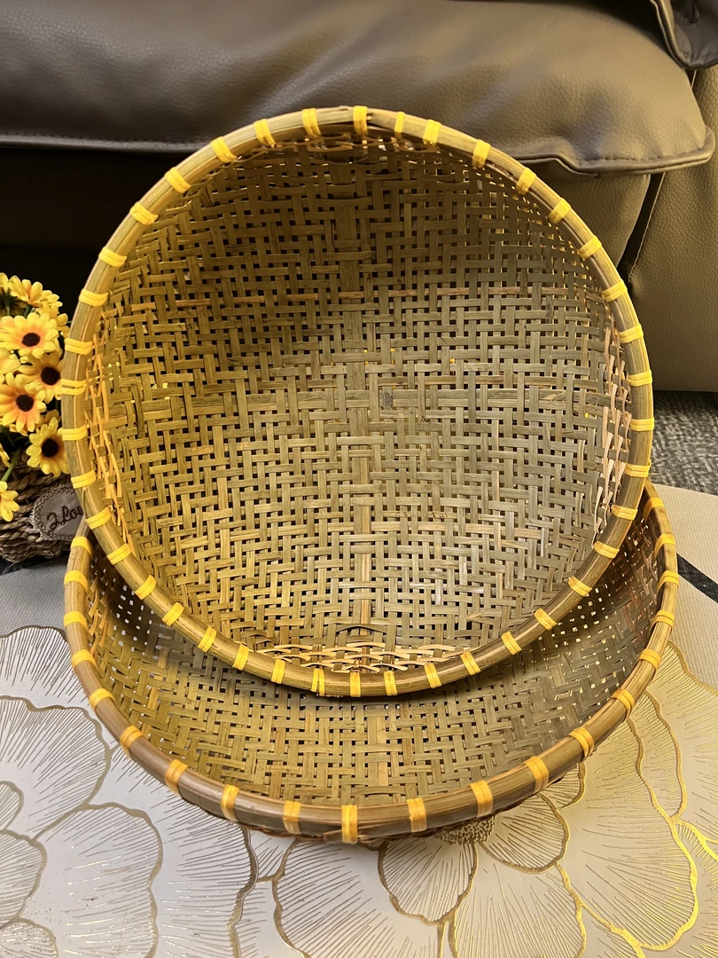 L84竹青（2件套）竹编馒头筐收纳筐洗菜沥水篮36/33