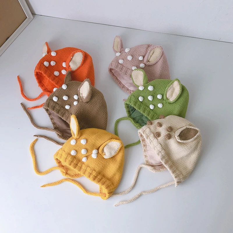 宝宝帽子秋冬可爱超萌套头帽男女童针织帽儿童薄款婴儿护耳毛线帽