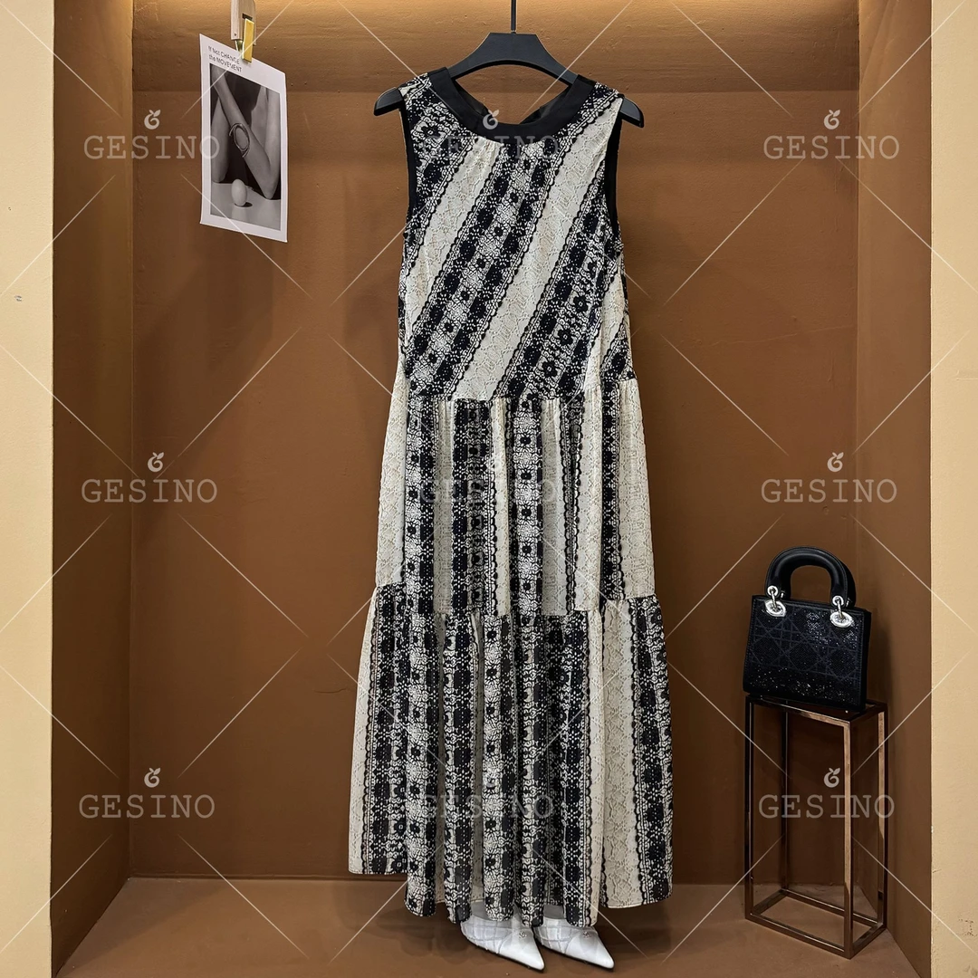 【L姐】夏季新款复古时尚百搭印花无袖连衣裙 H-132