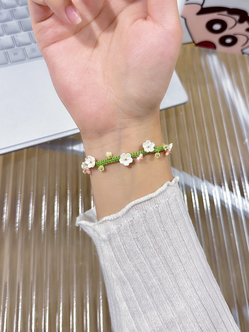 绿藤花手绳手工自制diy材料包绿色女拼色小众串珠气质甜美礼物