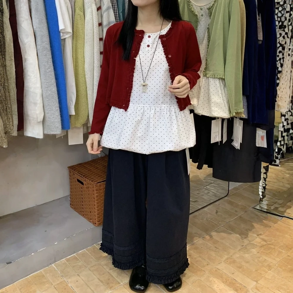 韩系秋季韩系甜美温柔木耳边针织开衫气质显瘦减龄百搭短款上