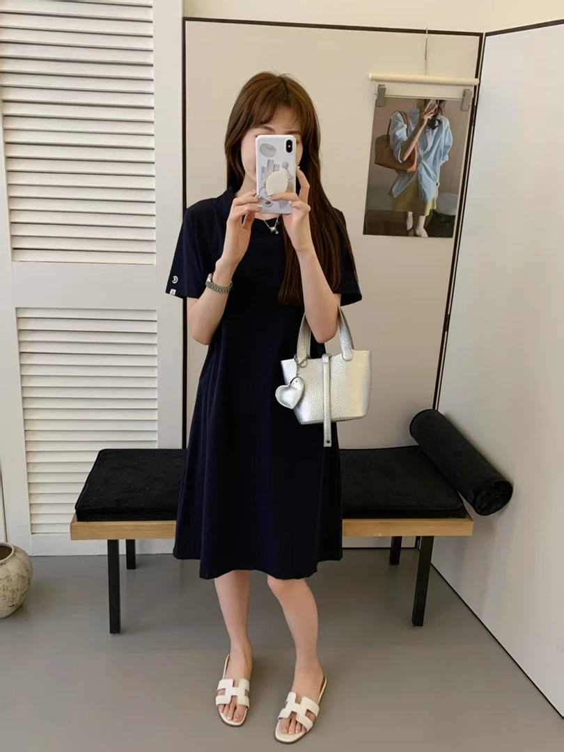 0187【夏季新款】明线拼接收腰宽松显瘦休闲连衣裙（1172）