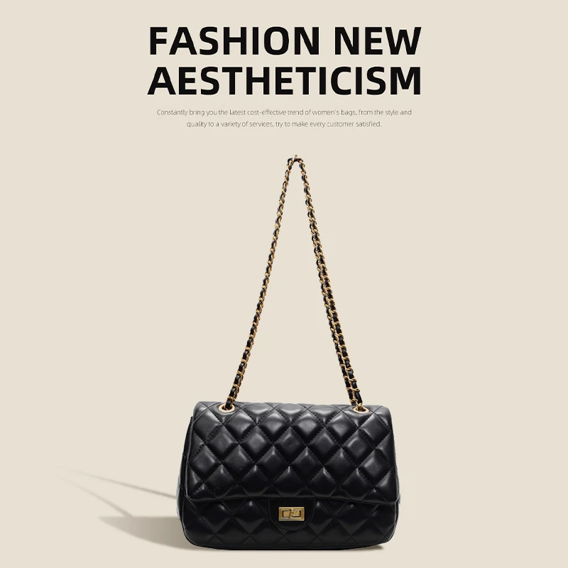 时尚经典小香风菱格链条斜挎包女士单肩百搭简约气质大气高级风