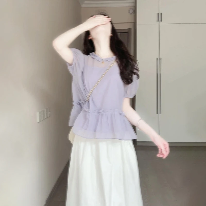 法式绝美紫色连衣裙女夏季2025新款爆款小个子高级感穿搭套装长裙