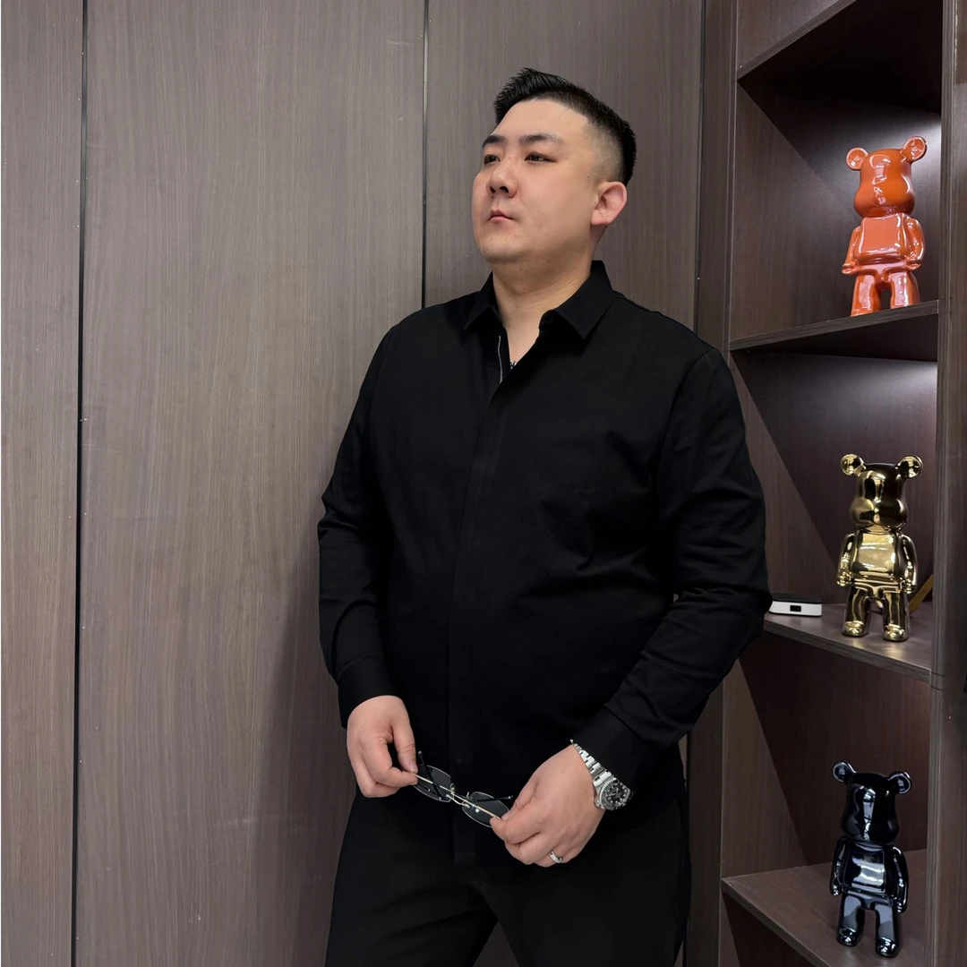【建平轻熟潮流推荐】大码男士秋季新款商务时尚百搭长袖拉链衬衫