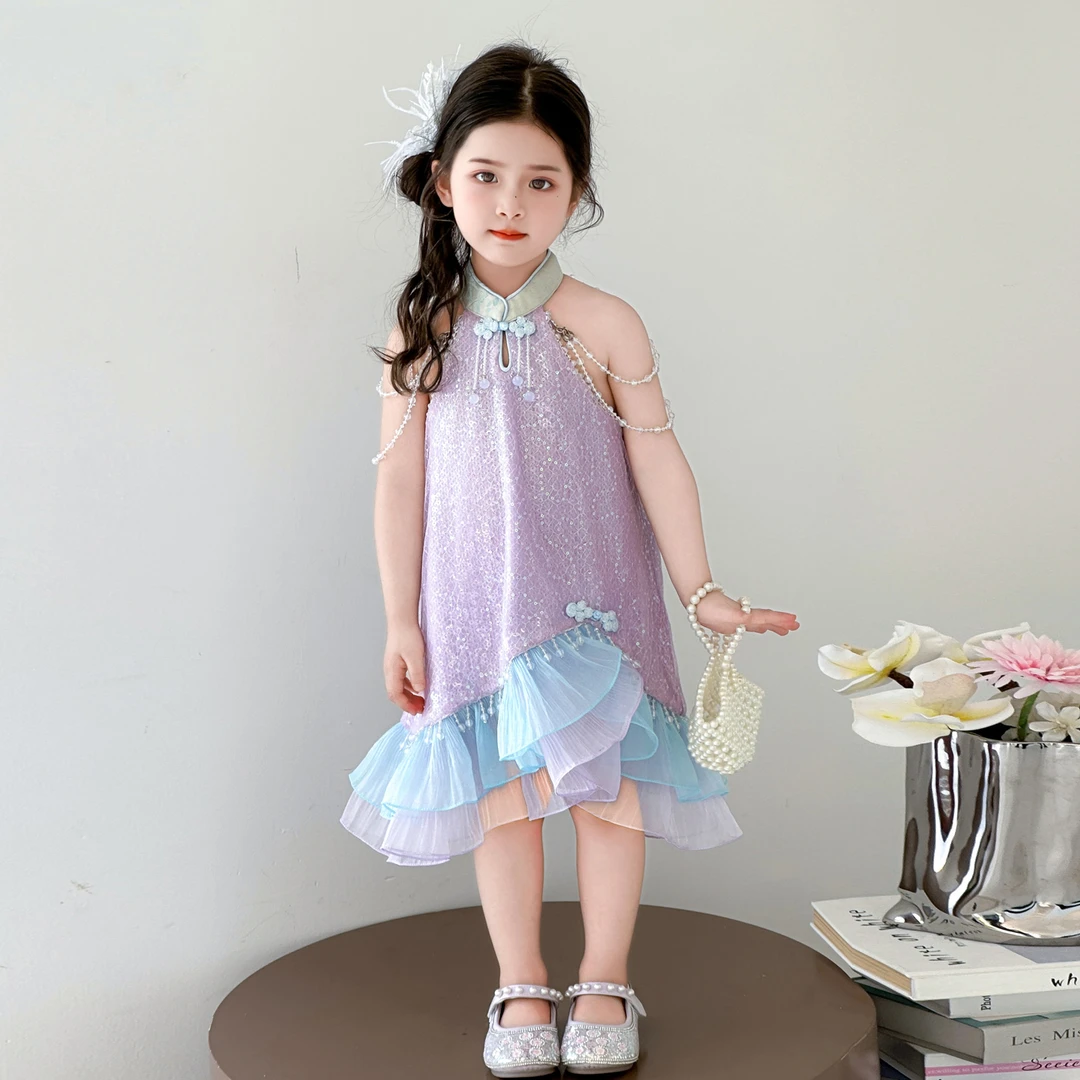 女童新中式旗袍裙夏季新款美人鱼公主裙2025高端生日礼服连衣裙潮