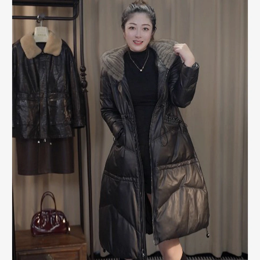金晶连帽长款女纯色法式中国风鹅绒服23616