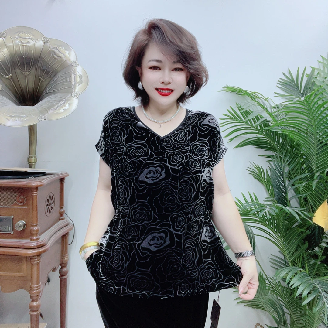 桑蚕丝V领短袖43A2118