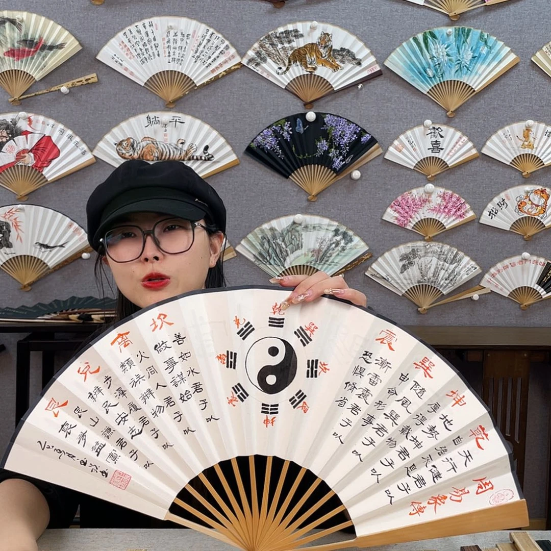 国画10寸玉竹-纯手绘-文玩扇骨（默认粘好）