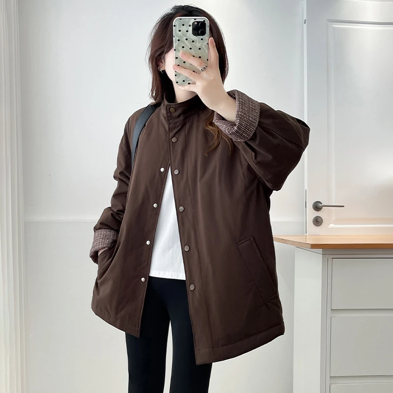 大码女装秋冬季新款时尚立领棉服外套女宽松显瘦百搭胖mm洋气棉衣