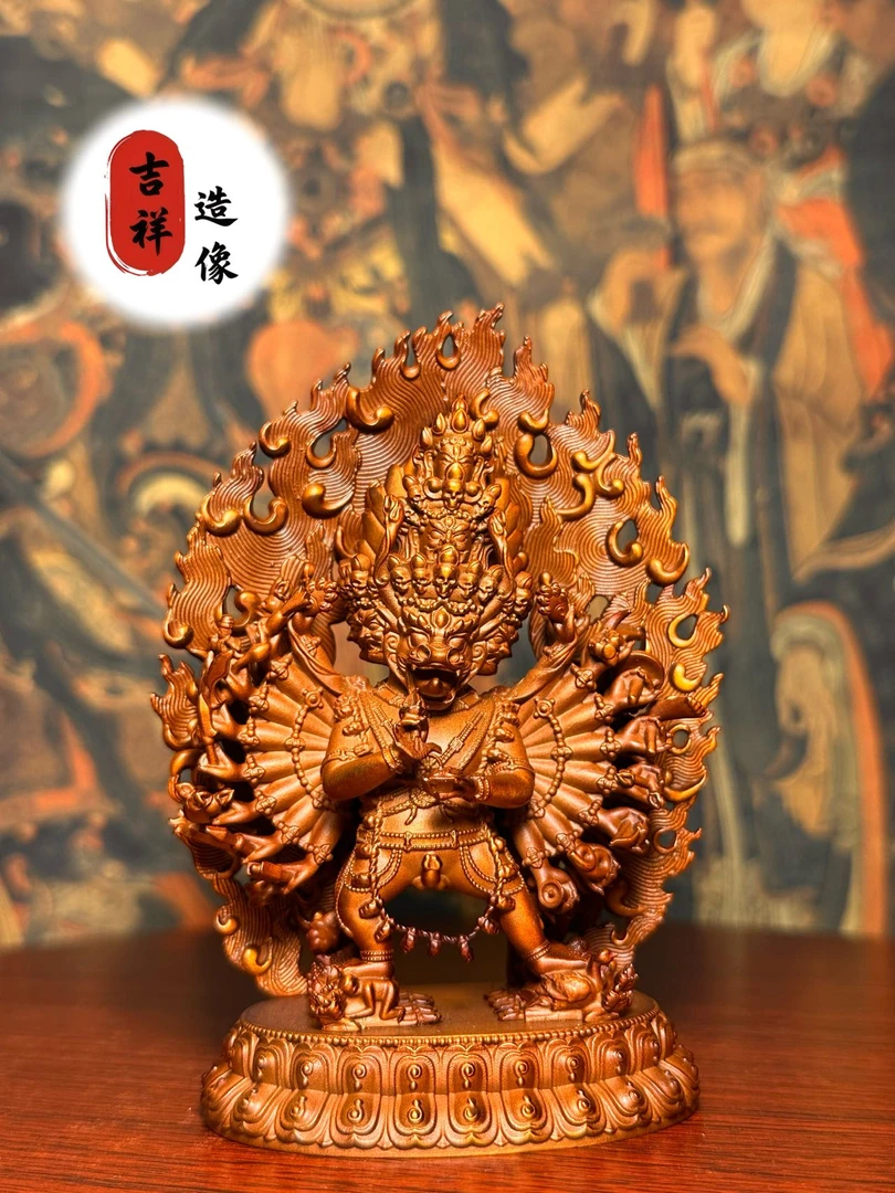 古铜色紫铜纯手工《独勇大威德》家用佛堂玄关佛像摆件