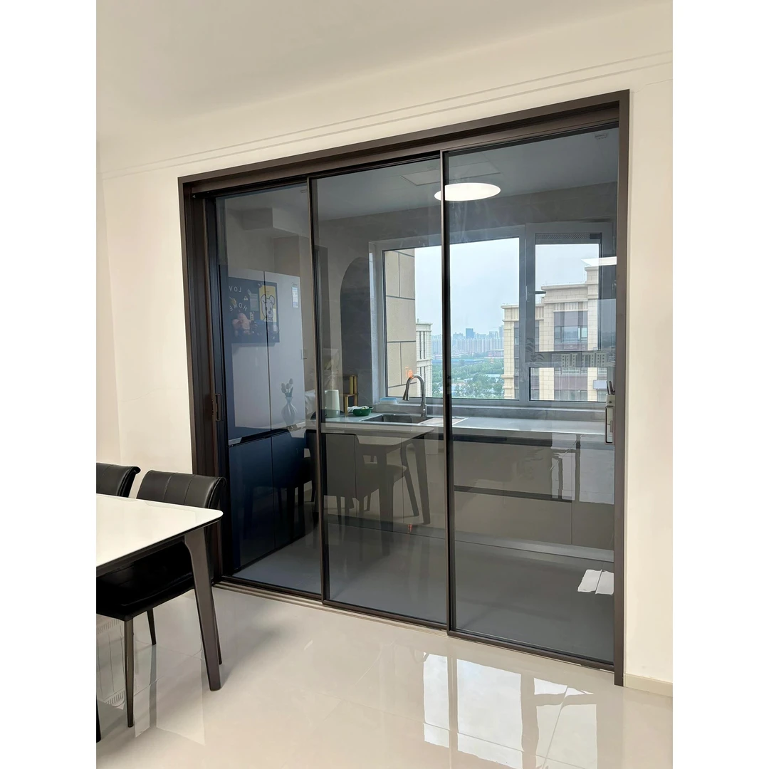 三联动厨房推拉门窄边厨房玻璃门完美系统吊轨阳台卧室推拉门隔断