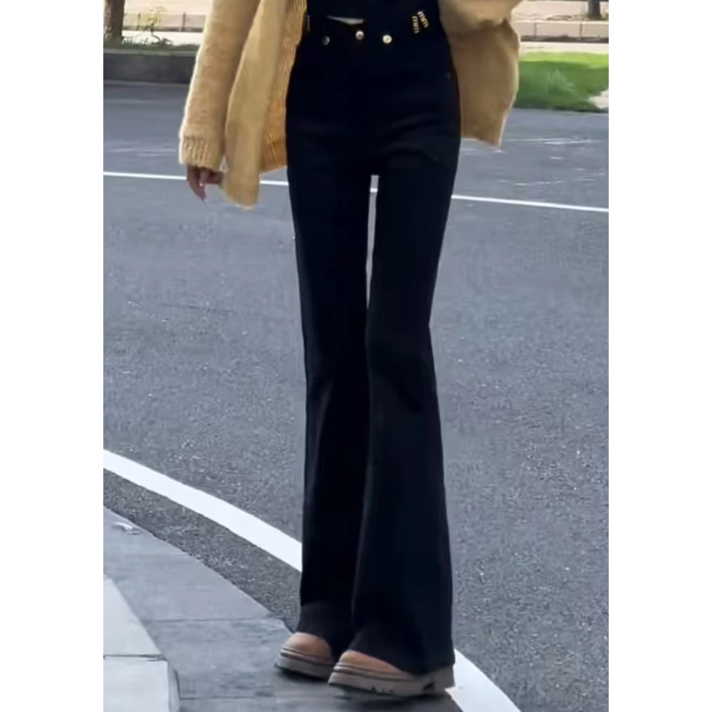 887高腰黑色牛仔裤女微喇裤版型修身显瘦2024秋季新款小个子微喇