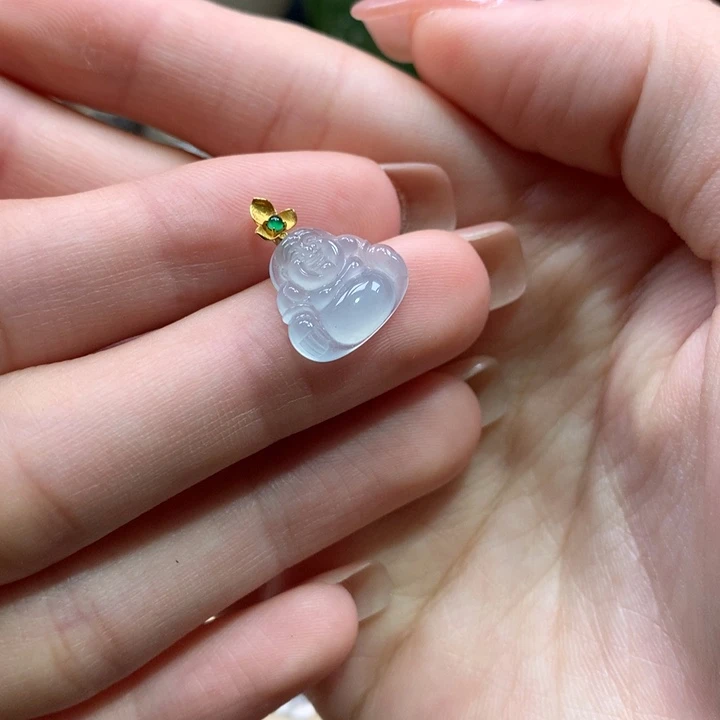 翡翠18K金镶嵌颈饰佛公