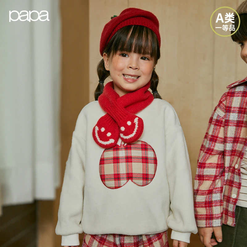 【苹果卫衣】papa爬爬冬季儿童卫衣大图案加绒上衣新年休