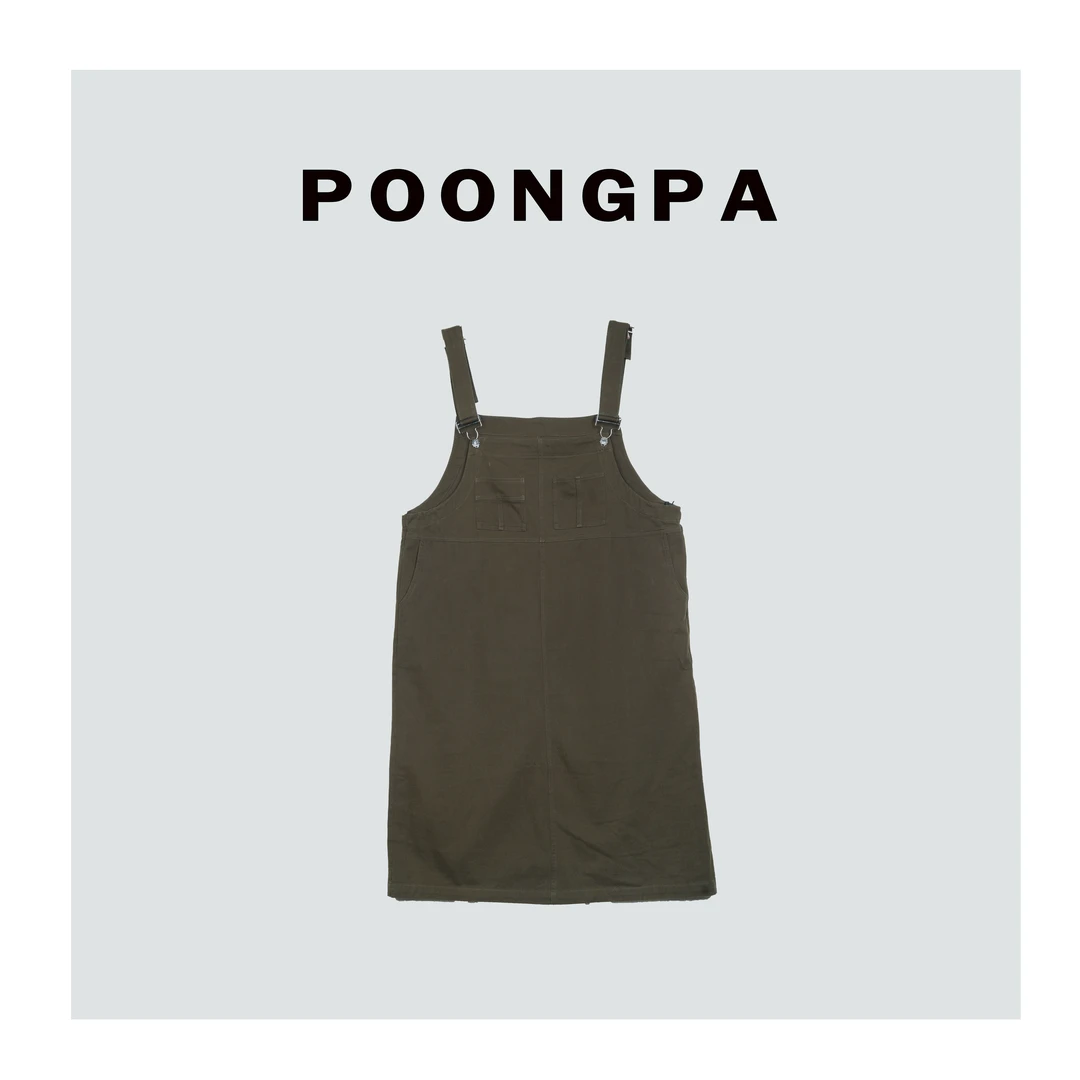 POONGPA/“轻松日系”百搭休闲宽松背带裙/小众设计中大码显瘦