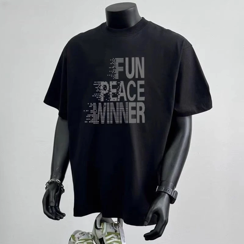 美式潮牌字母印花圆领短袖T恤男2025夏大码宽松百搭半袖衫上衣ins