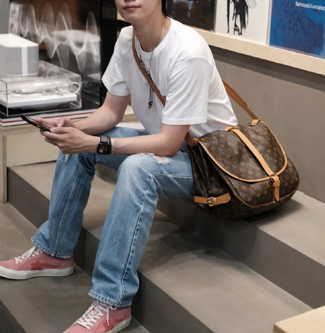95新 LouisVuitton/路易威登 双子星中号经典老花斜跨包/单肩双面