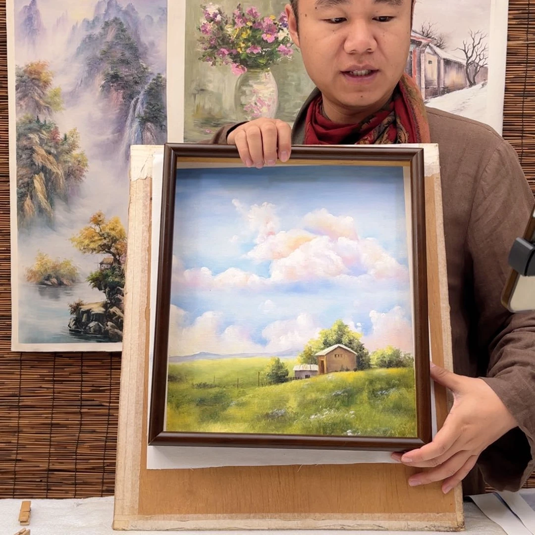 油画行路人小院绘画作品竞拍