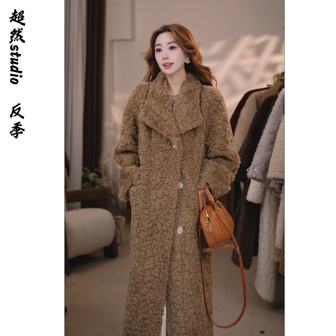 88129   西装领中长款女长袖长款短外套女士加绒冬款大衣加厚