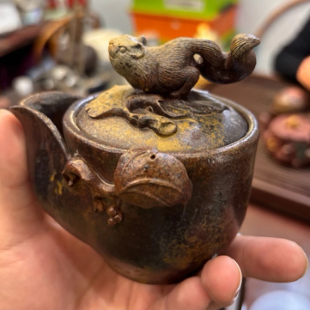 复古柴烧全手工松鼠宝瓶壶一夜暴富创意茶器