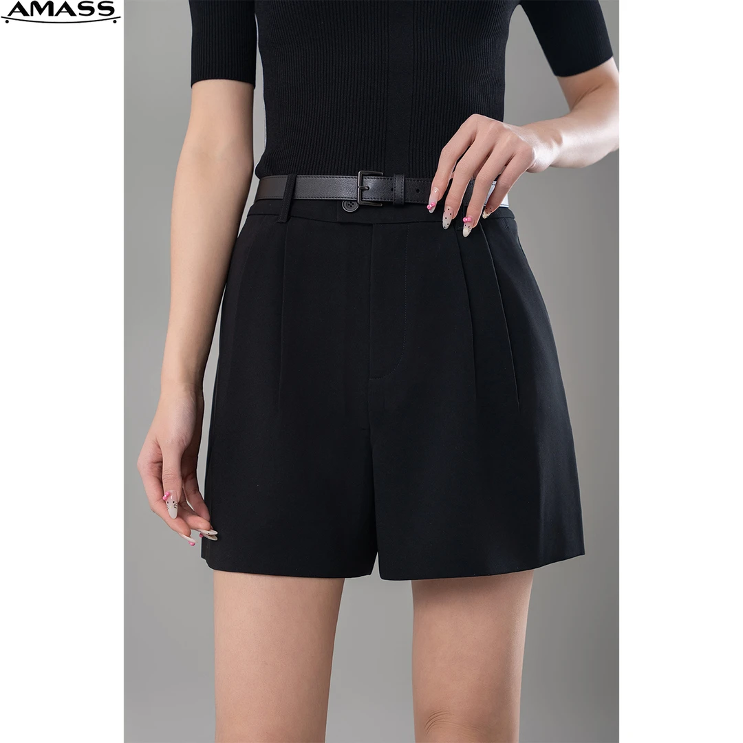 AMASS/阿玛施春夏新款简约时尚百搭纯色高腰显瘦直筒短裤女510001