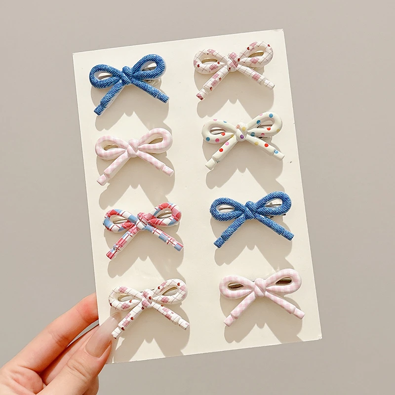 儿童粉色波点蝴蝶结发夹前额刘海侧边夹可爱不伤发小女孩发卡头饰