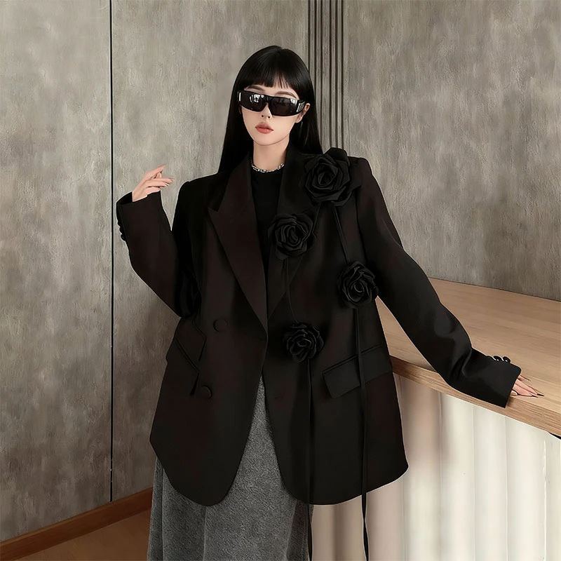 Liberty clothes 重工立体花朵西装外套女冬季垫肩西服御姐上衣