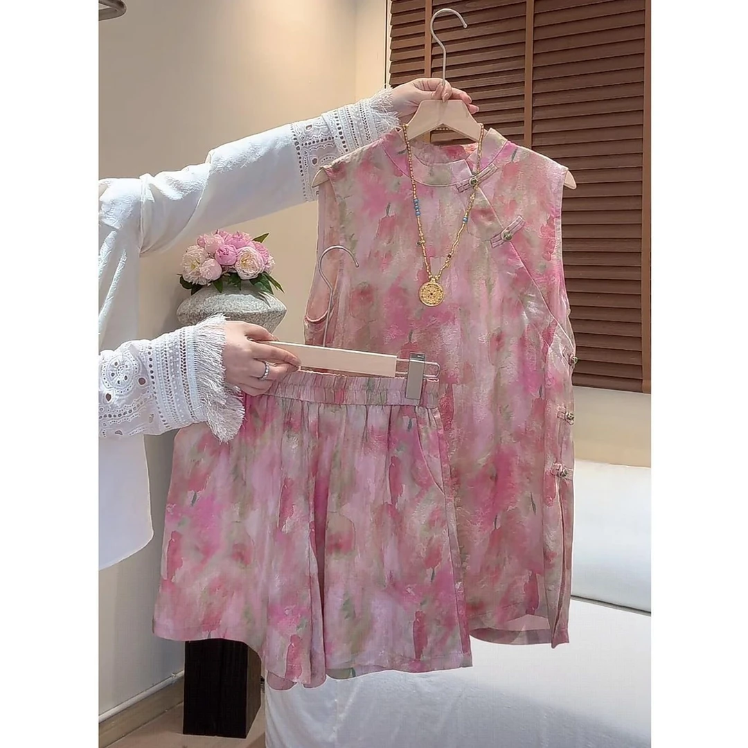 2025新中式国风睡衣女夏季旗袍盘扣背心上衣短裤套装家居服可外穿