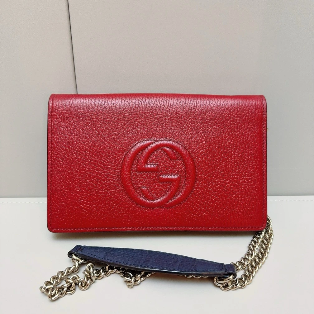 95新 GUCCI/古驰  红色双G woc链条包 1486 6989