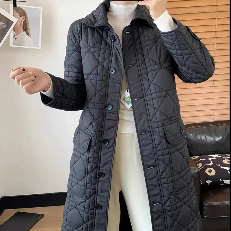 【深圳金爷】手工对格直筒显瘦菱格绗线长款棉服夹棉外套女AL2-807