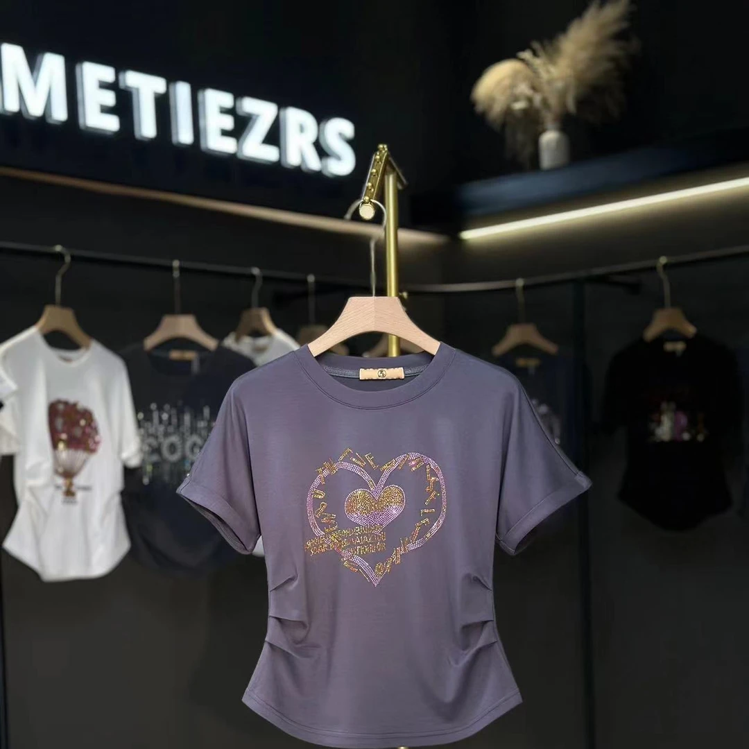 新款重工心连心烫钻T恤Q24BT1770