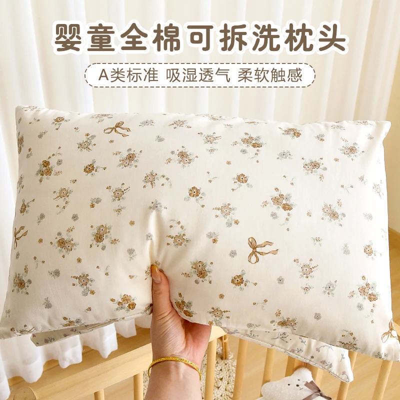 新生儿柔软纯棉枕头套装宝宝透气荞麦枕芯婴儿儿童棉花枕秋冬加厚