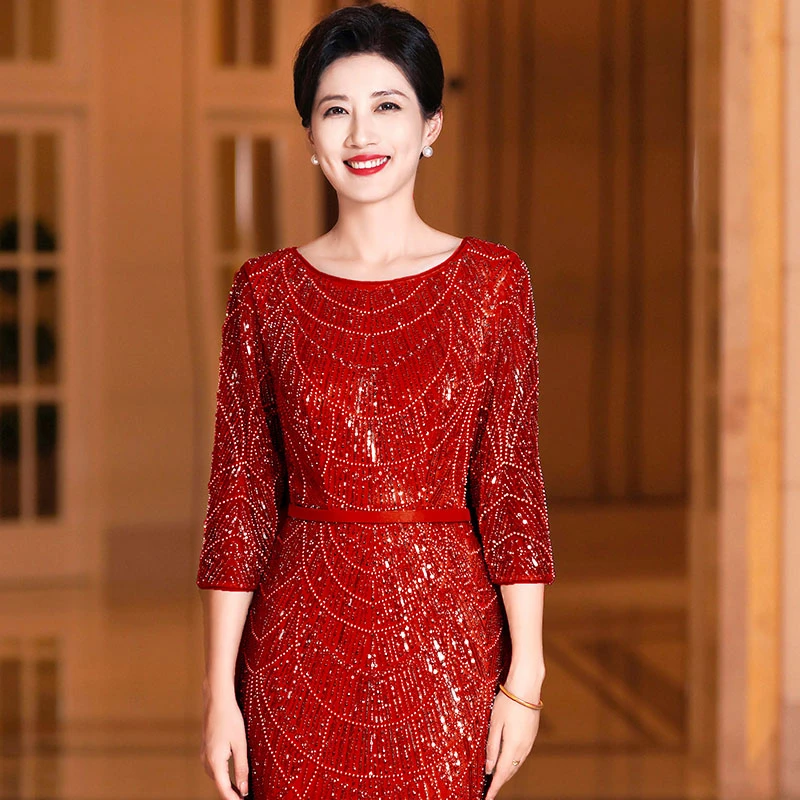 5976高级感轻奢喜妈妈婚宴礼服高端大气演出结婚敬酒主持人晚礼服