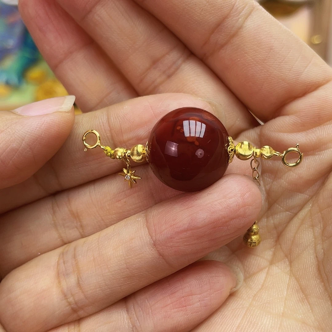 快***天套链18K金镶嵌南红玛瑙