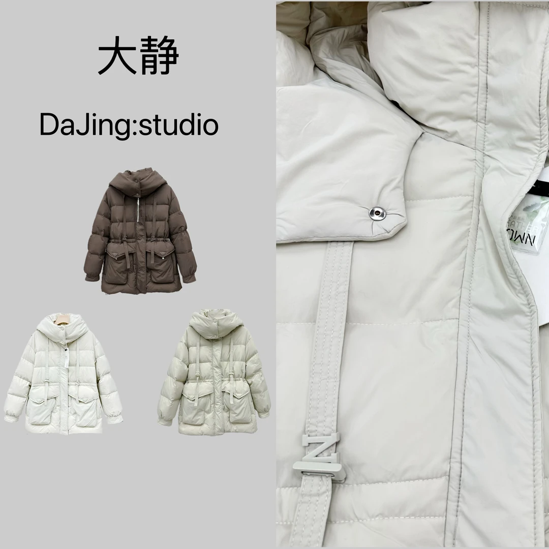 DAJING欧洲站2024冬季新款气质连帽中长款显瘦棉服女韩版收腰外套