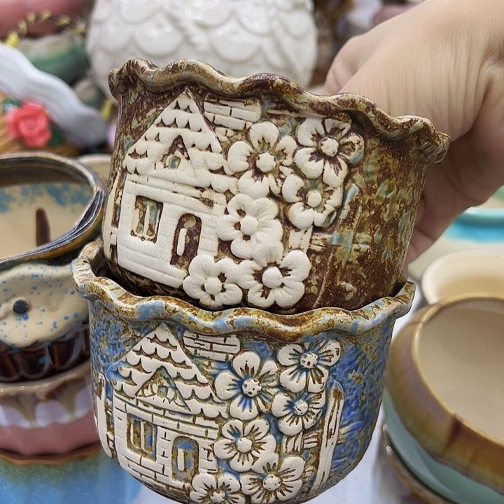 多肉绿植陶瓷花盆9.9包邮，有孔