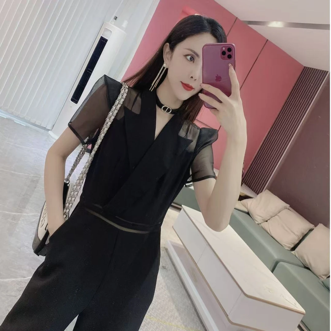 【橦颜推荐】时尚显瘦透纱连体裤9518